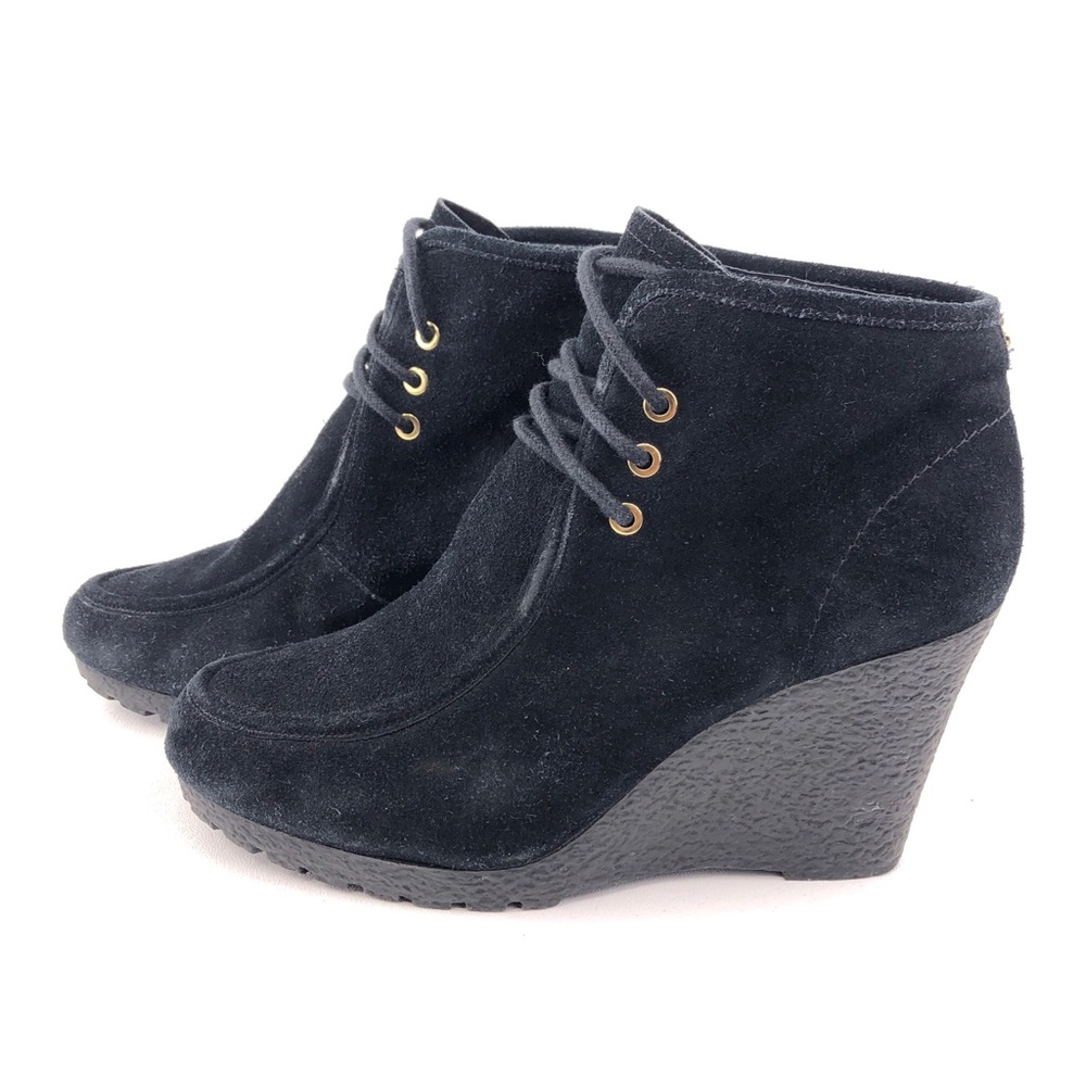 Michael Kors Rory Black Leather Wedge Ankle Booties 10M - Picture 2 of 13